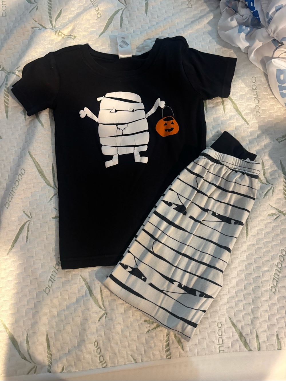 Kids Black & White Mummy Halloween Costume Pajama Set